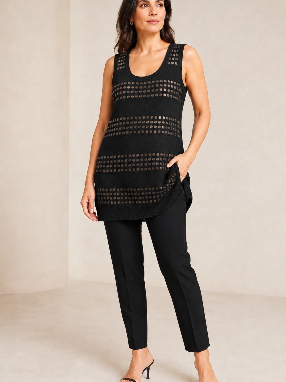 Ann Taylor Black Tank Top with Gold Dots Size Large